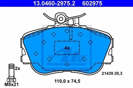 ATE 13046029752 Колодки торм.передние =445 00=571828X Mercedes W202 1.8-2.82.0D-2.5TD 93>