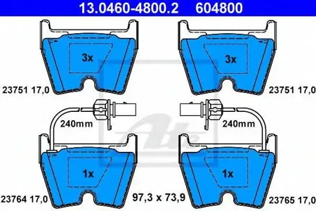ATE 13046048002 Колодки торм.передние =896 02=FDB1664 VW Phaeton 6.05.0TDi, Audi A6 4.2 02>