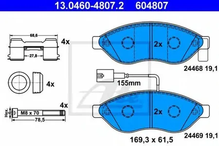 ATE 13046048072 Колодки торм.передние Citroen Jumper , Fiat Ducato 2.2HDi 06>