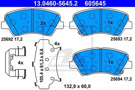ATE 13046056452 Колодки торм.передние Hyundai Elantra 11> Elantra Coupe 11>