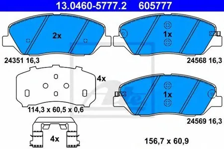 ATE 13046057772 Колодки торм.пер Hyundai Santa Fe 05-> Kia Sorento 09->