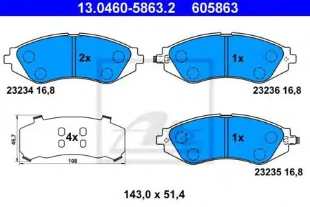 ATE 13046058632 Колодки торм.передние =FDB1905 Daewoo NubiraEvanda, Chevrolet Lacetti Epica 03>