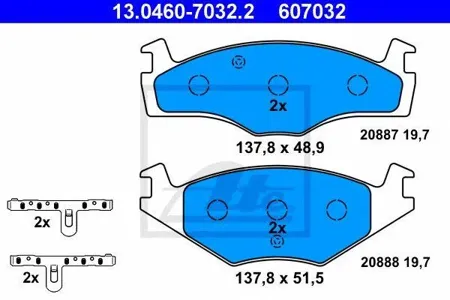 ATE 13046070322 Колодки торм.передние VW Golf Passat , Seat Toledo 1.4-1.81.6-1.9TD 82-99