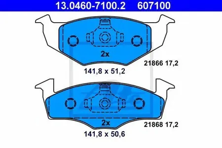 ATE 13046071002 Колодки торм.передние 13.0460-7100.2 620 010B-SX VW Polo 1.0i-1.9SDi 96-01 Lupo 1.0i-1.7SDi 97>