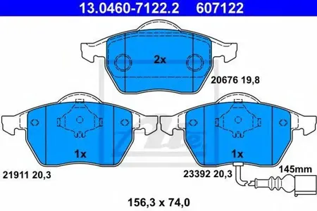 ATE 13046071222 Колодки торм.передние Audi A4A6, Skoda Superb 1.8i-2.8i1.9-2.5TDi 02>