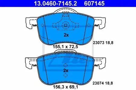 ATE 13046071452 Колодки торм.передние Volvo S80 98>V70S60 00>XC70 2.5D5 02>