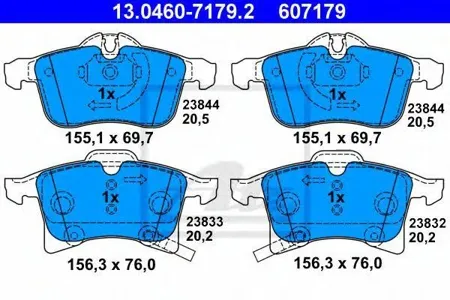 ATE 13046071792 Колодки торм.передние =1036 02 Opel Astra H Meriva Zafira 1.4-2.01.7CDTi 03>