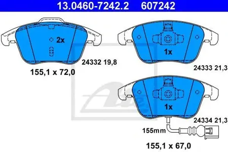 ATE 13046072422 Колодки торм.передние VW Tiguan 1.4TFSi2.0TDi 07>