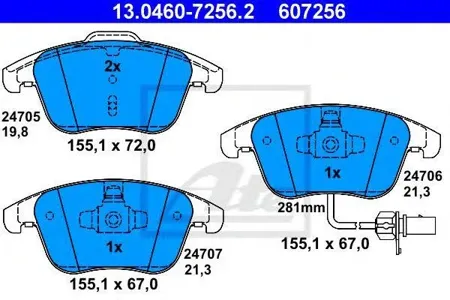 ATE 13046072562 Колодки торм.передние Audi A4A5 1.8TFSi2.0TDi3.0TDi 07>