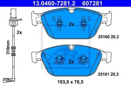 ATE 13046072812 Колодки торм.передние Audi A8Q5 2.0-6.3 09->