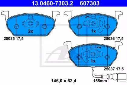ATE 13046073032 Колодки торм.передние Audi A3 (8V1, 8VS, 8V7, 8PA) (0412=>), Audi ( Faw ) A3 (8VS,