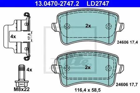 ATE 13047027472 Колодки торм.задние ceramic Audi A4A5Q5 1.8TFSi2.0TFSi3.2FSi2.0-3.0TDi 07>