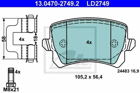 ATE 13047027492 Колодки торм.задние ceramic VW Passat Tiguan 1.4TSi-2.0TSi1.6TDi2.0TDi 07>