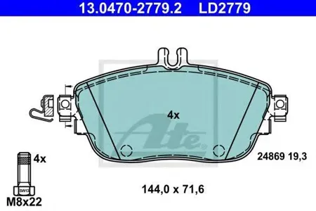 ATE 13047027792 Колодки торм.передние Mercedes W246 1.82.0CDi 11>