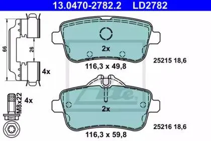 ATE 13047027822 Колодки торм.задние 13.0470-2782.2 с антискрип. пл. Mercedes W166R172 ML250-ML500 2.5-5.23.5CDI 11>