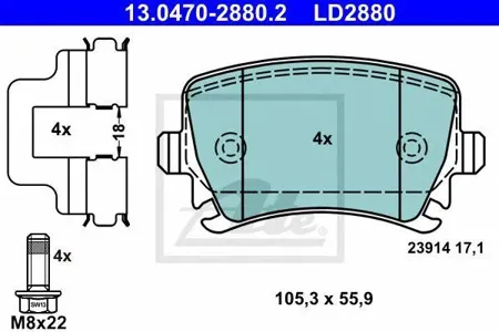 ATE 13047028802 Колодки торм.задние VW Golf Passat 1.41.61.9TDi2.0TDi 03>