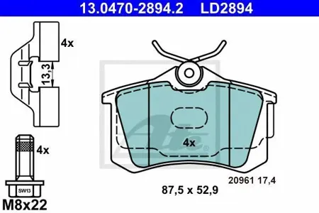 ATE 13047028942 Колодки торм.задние Ceramic Audi A3, VW Golf 1.4FSi1.6FSi1.9TDi2.0TDi 03>