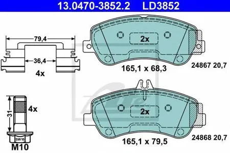 ATE 13047038522 Колодки торм. Mercedes GLK(X204) -08 передн. Ceramic