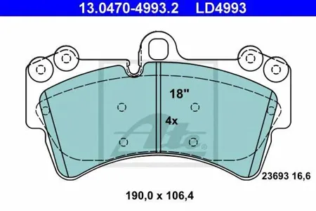 ATE 13047049932 Колодки торм.передние Ceramic диск 18' VW Touareg 3.23.64.26.03.0TDi 02>