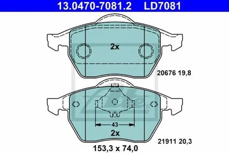 ATE 13047070812 Колодки торм.передние Ceramic Audi A3 1.8T, VW Golf III-IV Passat 1.8T-2.9 96>