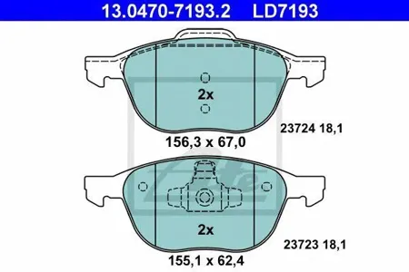ATE 13047071932 Колодки торм.передние ceramic Mazda 3 1.4-2.0 03>, Ford Focus 1.4-3.2 02>