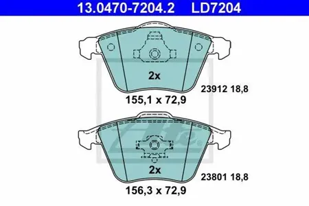 ATE 13047072042 Колодки торм.передние ceramic Volvo S40V50 1.6-2.51.6D2.0D 04>