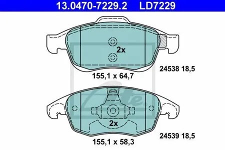 ATE 13047072292 Колодки торм.передние Ceramic Citroen C4 Picasso 1.6HDi1.8i 06>