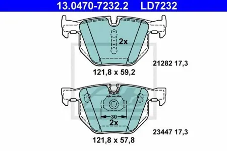 ATE 13047072322 Колодки торм.задние Ceramic BMW X5 (E70)X6 (E71, E72)3.0D4.0D 07>