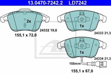 ATE 13047072422 Колодки торм.передние Ceramic VW Tiguan 1.4TFSi2.0TDi 07>