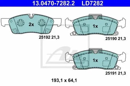 ATE 13047072822 Колодки торм.передние для усил.ход.части Jeep Grand Cherokee IIIIV 3.6 V65.7 V8 09>