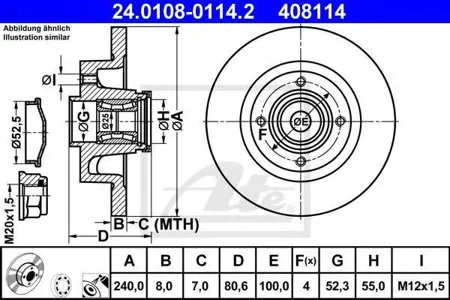 ATE 24010801142 Диск торм.задний с подш.и кольц.ABS Renault Cli Omega ne 1.2-2.0i1.5-2.0DCi 03>
