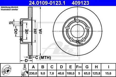 ATE 24010901231 Диск торм.задний Audi A2A3TT,VW Bora Golf 1.4-1.9TDi 96>