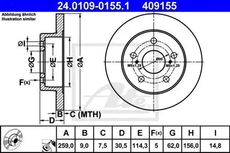 ATE 24010901551 Диск торм.задний Toyota Auris 1.41.6 VVTi 07>