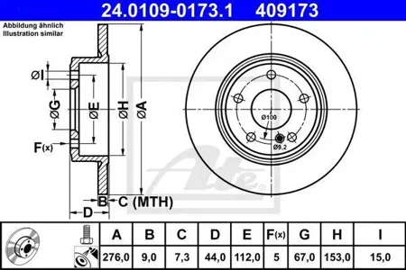 ATE 24010901731 Диск торм.задний Mercedes W246 1.82.01.8CDi2.0CDi 11>