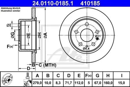 ATE 24011001851 Диск торм.задний Mercedes W123W126 2.0-3.0TD <92