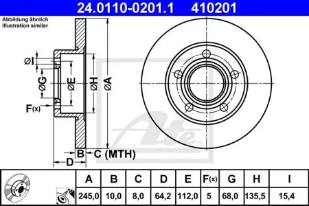 ATE 24011002011 Диск торм.задний Audi 100A6, VW Passat 1.8-1.9TDi 90>