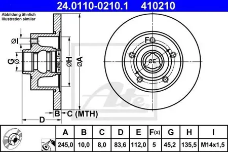 ATE 24011002101 Диск торм. зад. Audi A4 1.6-2.8L 95-2001