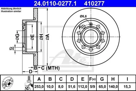 ATE 24011002771 Диск торм.задний Audi A3, Skoda Octavia , VW Golf 1.4-2.0iTDi 00>