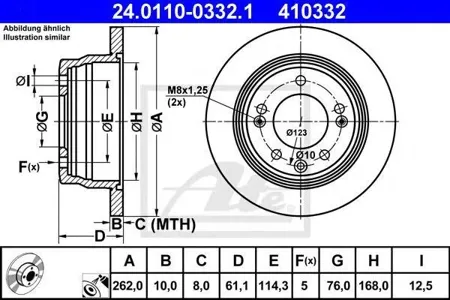 ATE 24011003321 Диск тормозной Hyundai Kia Ceed I30IX35 Sportage 07- задн. 262x10