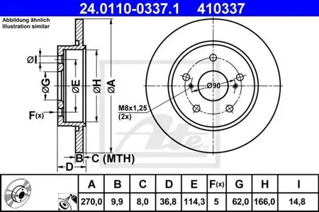 ATE 24011003371 Диск торм.задний Toyota Auris 1.41.62.0 D-4D2.2D 07>
