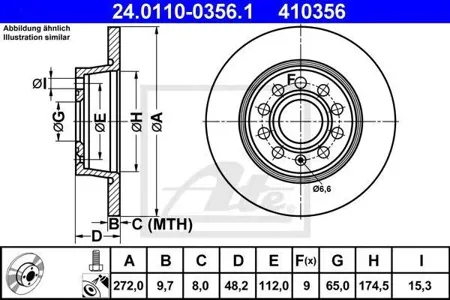 ATE 24011003561 Диск торм.задний Audi A3, Skoda Octavia Superb , VW Golf Jetta 1.2TSI-3.6 03>