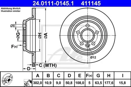 ATE 24011101451 Диск торм.задний Ford Mondeo C-Max 1.82.0TDCi2.0-2.5 06>