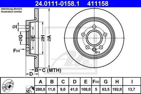 ATE 24011101581 Диск торм.задний Volvo S40V50C30, Ford Focus 1.8-2.41.6TDCi 03>