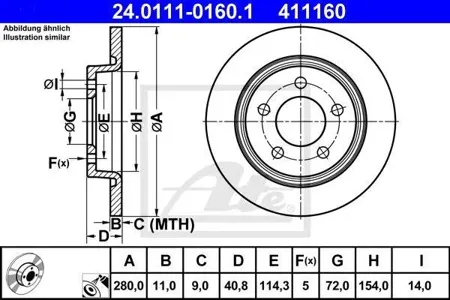 ATE 24011101601 Диск торм.зад. Mazda 3,5