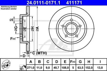 ATE 24011101711 Диск торм.задний Ford Focus 1.61.6 TDCi 2.0 TDCi 11>