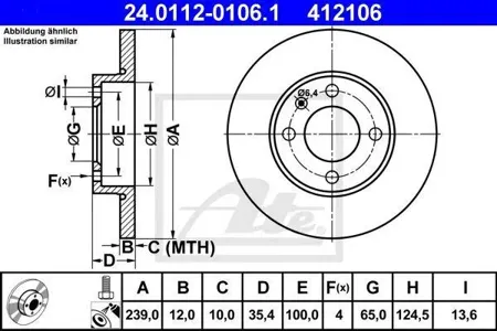 ATE 24011201061 Диск торм.перед. Audi 80,VW Golf Passat Polo 1.1-1.81.9SDi <01