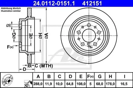 ATE 24011201511 Диск торм.задний Volvo S60S80V70 2.0-4.42.4D2.5TDi 98>