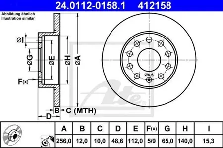 ATE 24011201581 Диск торм.задний Audi A3, Skoda Octavia , VW Touran 1.4-2.0TDi 03>