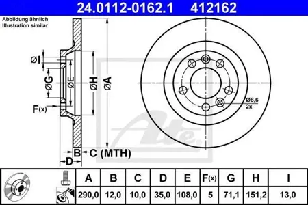 ATE 24011201621 Диск торм.задний Peugeot 407 1.8-3.01.6HDi2.0-2.7HDi 04>