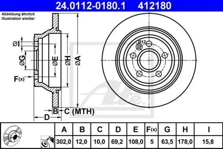 ATE 24011201801 Диск торм.задний Volvo S80 2.02.5 08>V70XC70 2.5-3.2i2.4D 06>